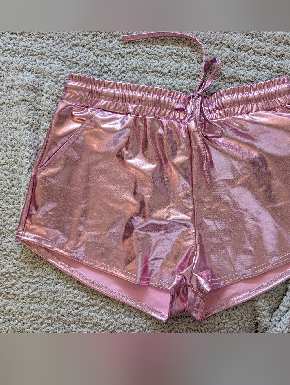 Metallic Pink Elastic-Waist Shorts - EDM, Rave, Burning Man